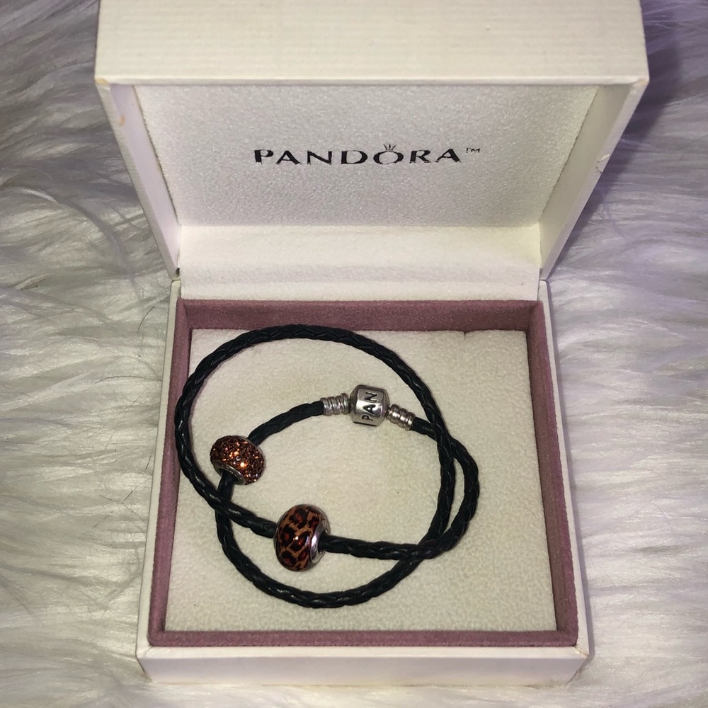 Authentic Pandora leather wrap bracelet with beads